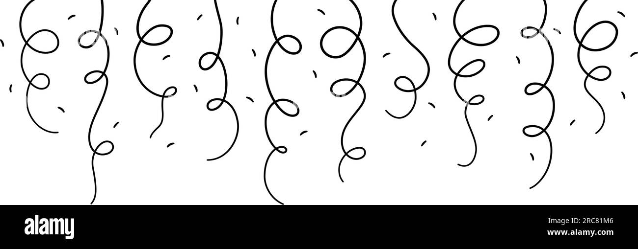 Doodle accrochant confettis et banderoles bannière. Confettis tombants dessinés à la main. Texture de bordure de pétard Doodle party. Vecteur noir et blanc Illustration de Vecteur
