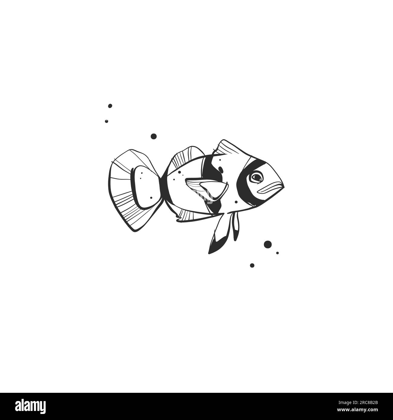 Vecteur dessiné à la main abstrait simple minimaliste dessin graphique dessin tropical d'icône de poisson sous-marin collection isole.Summer poisson de mer moderne Illustration de Vecteur