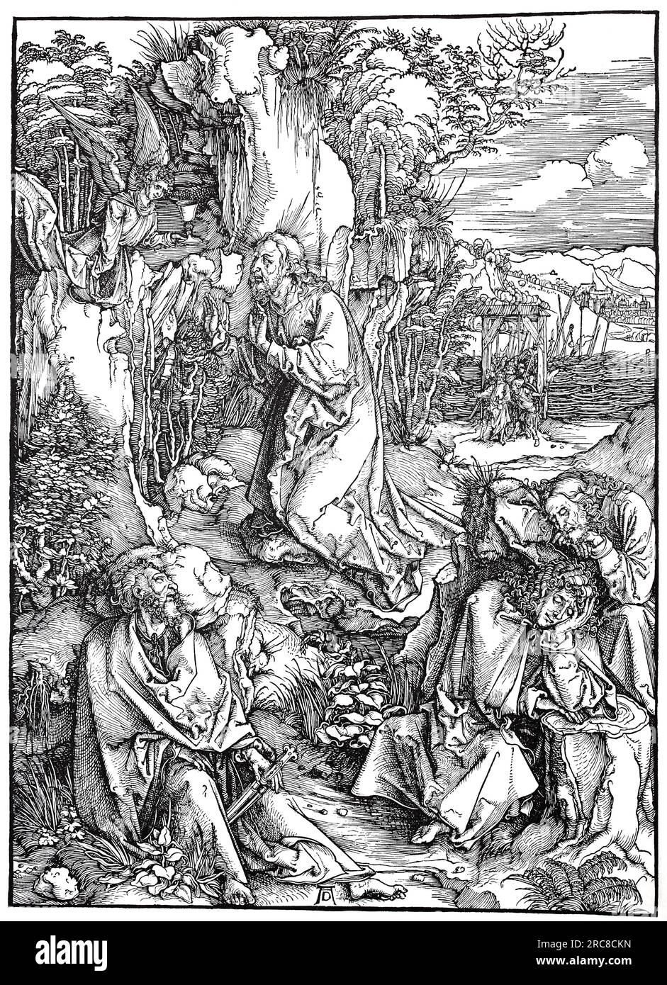 Gravures sur bois à la grande passion, Christ sur le mont des olives, gravure sur bois par Albrecht Dürer, reproduction historique, numérique améliorée d'une ancienne gravure sur bois Banque D'Images