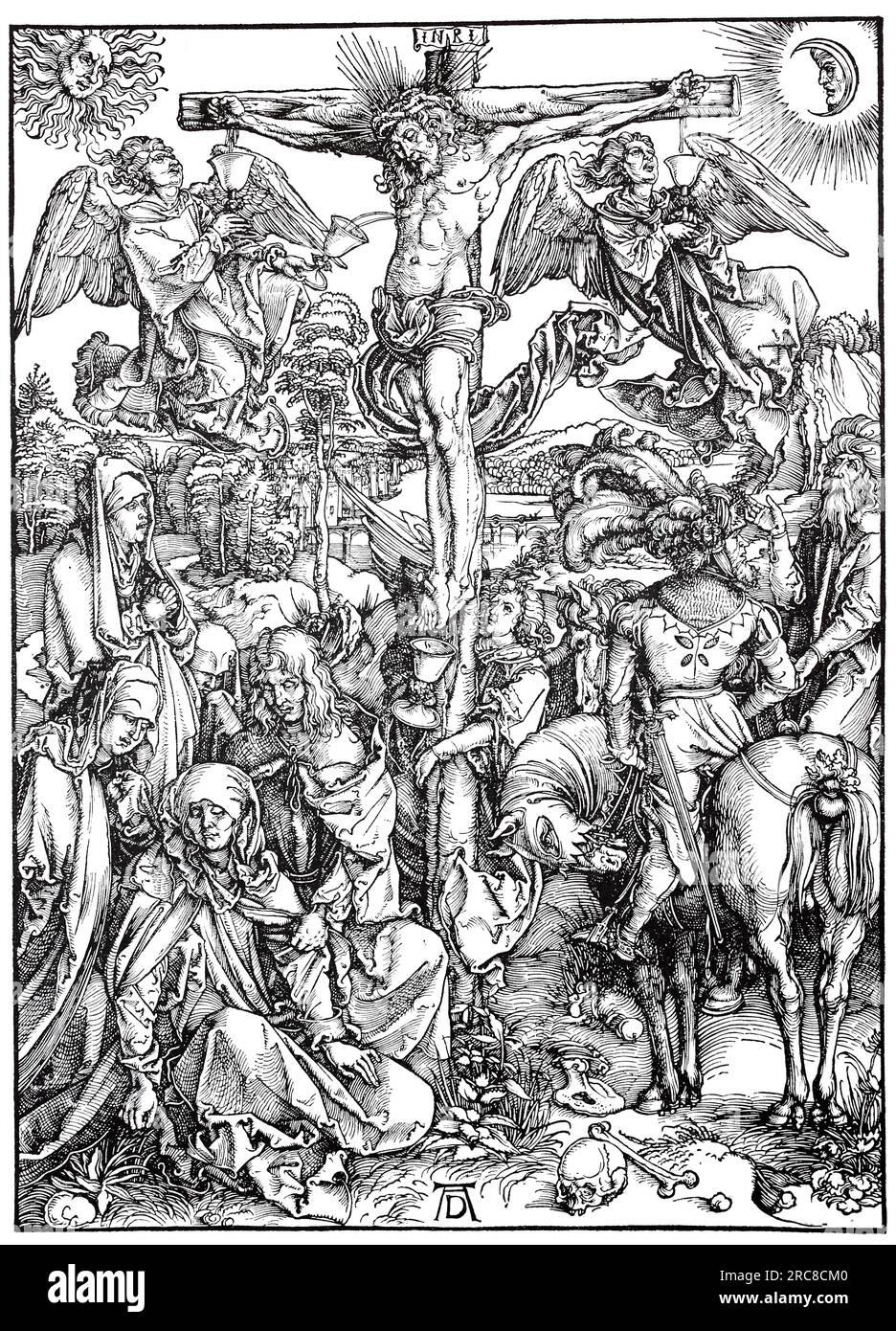 Gravures sur bois à la grande passion, la crucification, gravure sur bois par Albrecht Dürer, reproduction historique, numérique améliorée d'une ancienne gravure sur bois Banque D'Images