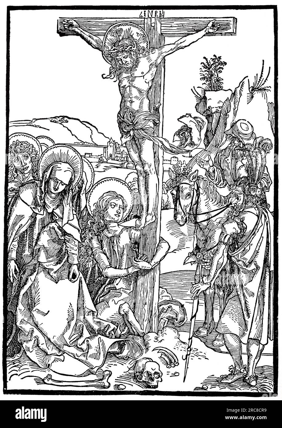 La soi-disant Albertina passion, Crucifixion, gravure sur bois par Albrecht Dürer, reproduction historique, numérique améliorée d'une ancienne gravure sur bois Banque D'Images