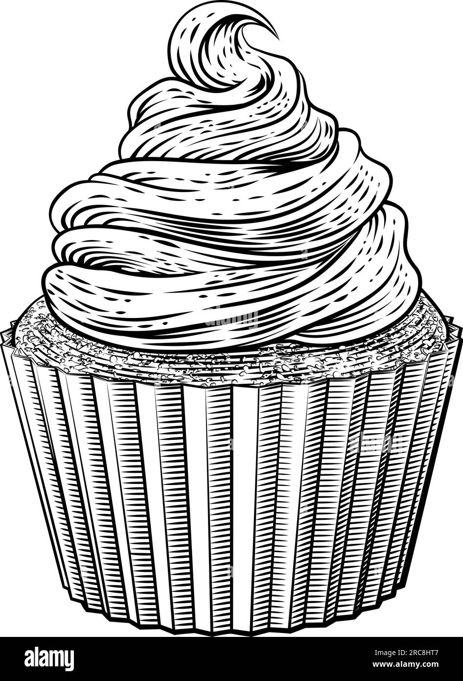 Tasse Cake Cupcake Muffin Cream Vintage Woodcut Illustration de Vecteur