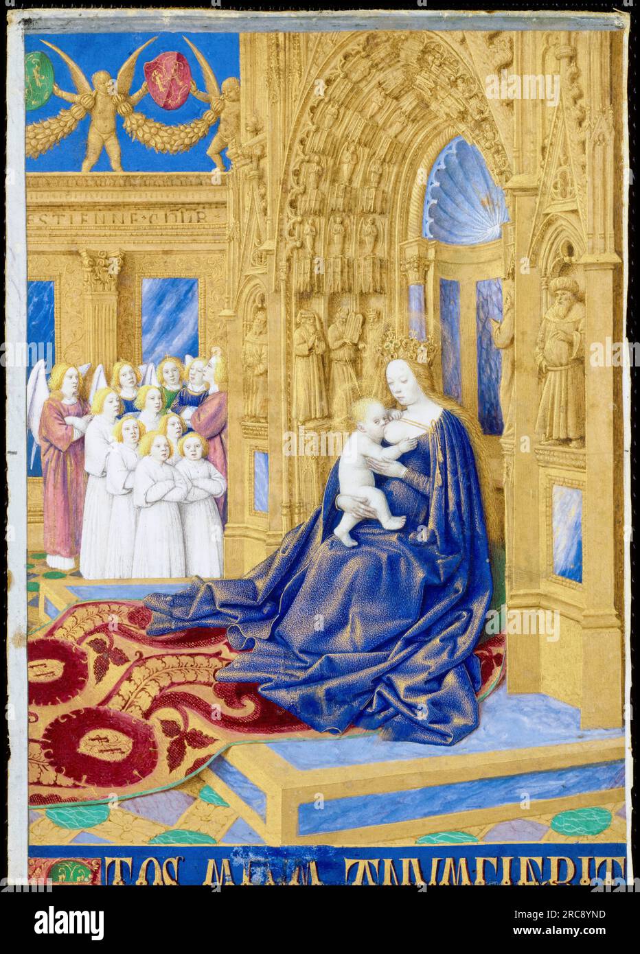 Vierge en majesté le Christ allaitant, des heures d'Etienne Chevalier, manuscrit enluminé sur parchemin de Jean Fouquet, 1452-1460 Banque D'Images