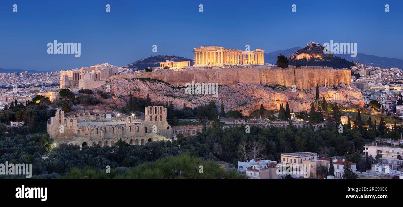 L'acropole d'Athènes, Grèce, avec le temple du Parthénon Banque D'Images
