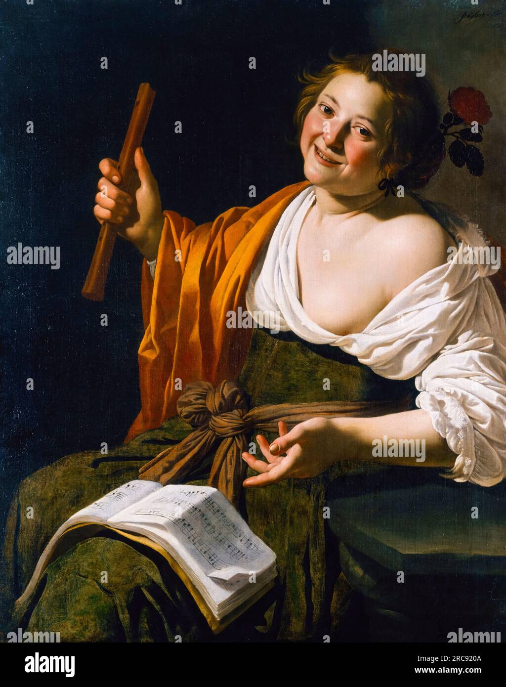 Jan van Bijlert, fille à la flûte, peinture à l'huile sur toile, vers 1630 Banque D'Images