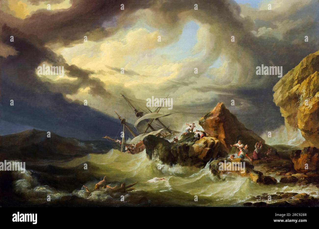 Philip James de Loutherbourg, naufrage au large d'une côte rocheuse, peinture à l'huile sur toile, 1760-1769 Banque D'Images