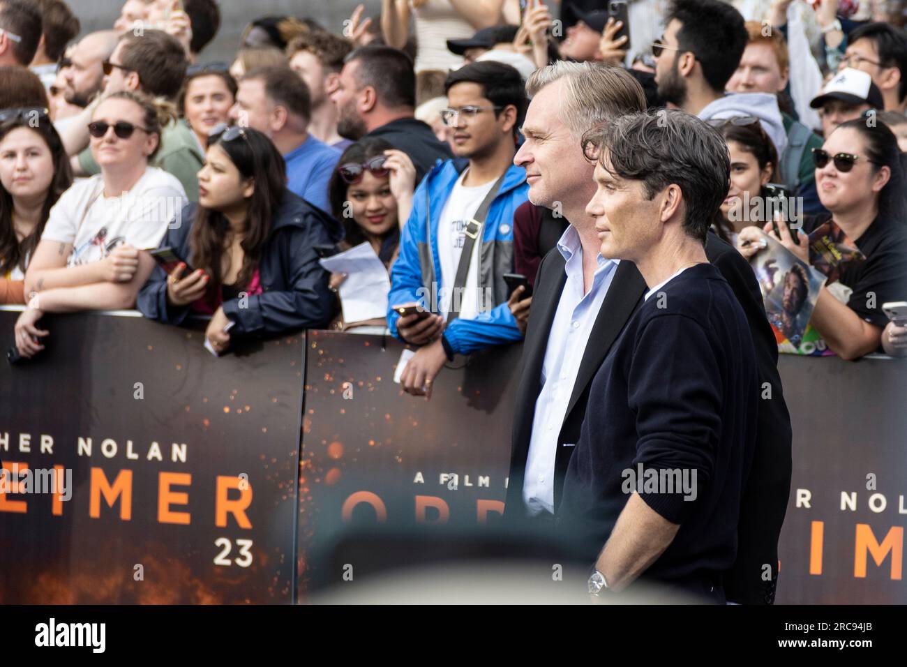 Christopher Nolan et Cillian Murphy à la première d'Oppenheimer. La première d'Oppenheimer a lieu à Trafalgar Square, à Londres. Fans et casting membb Banque D'Images