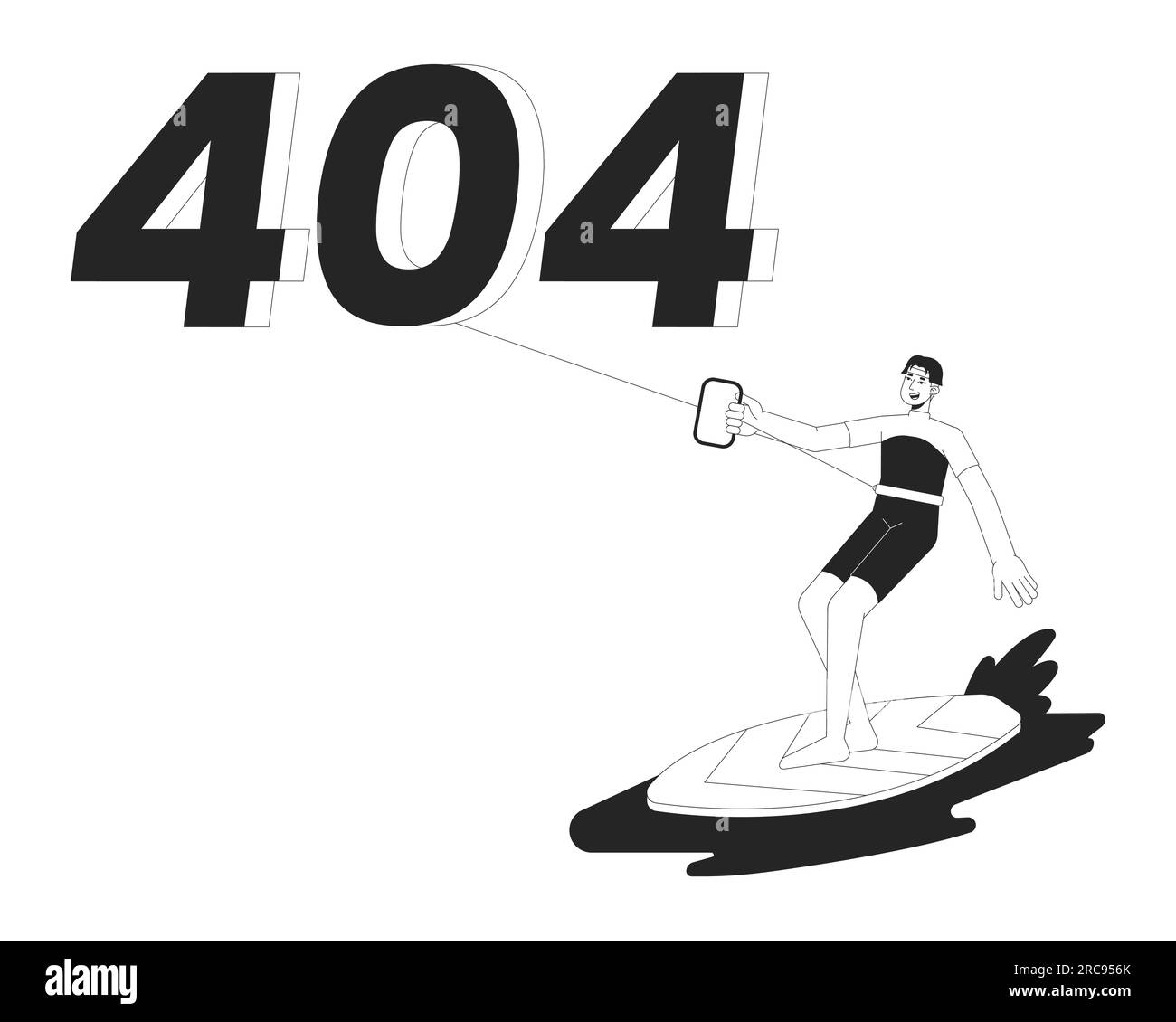 Message flash d'erreur 404 noir et blanc Kiteboarding Illustration de Vecteur