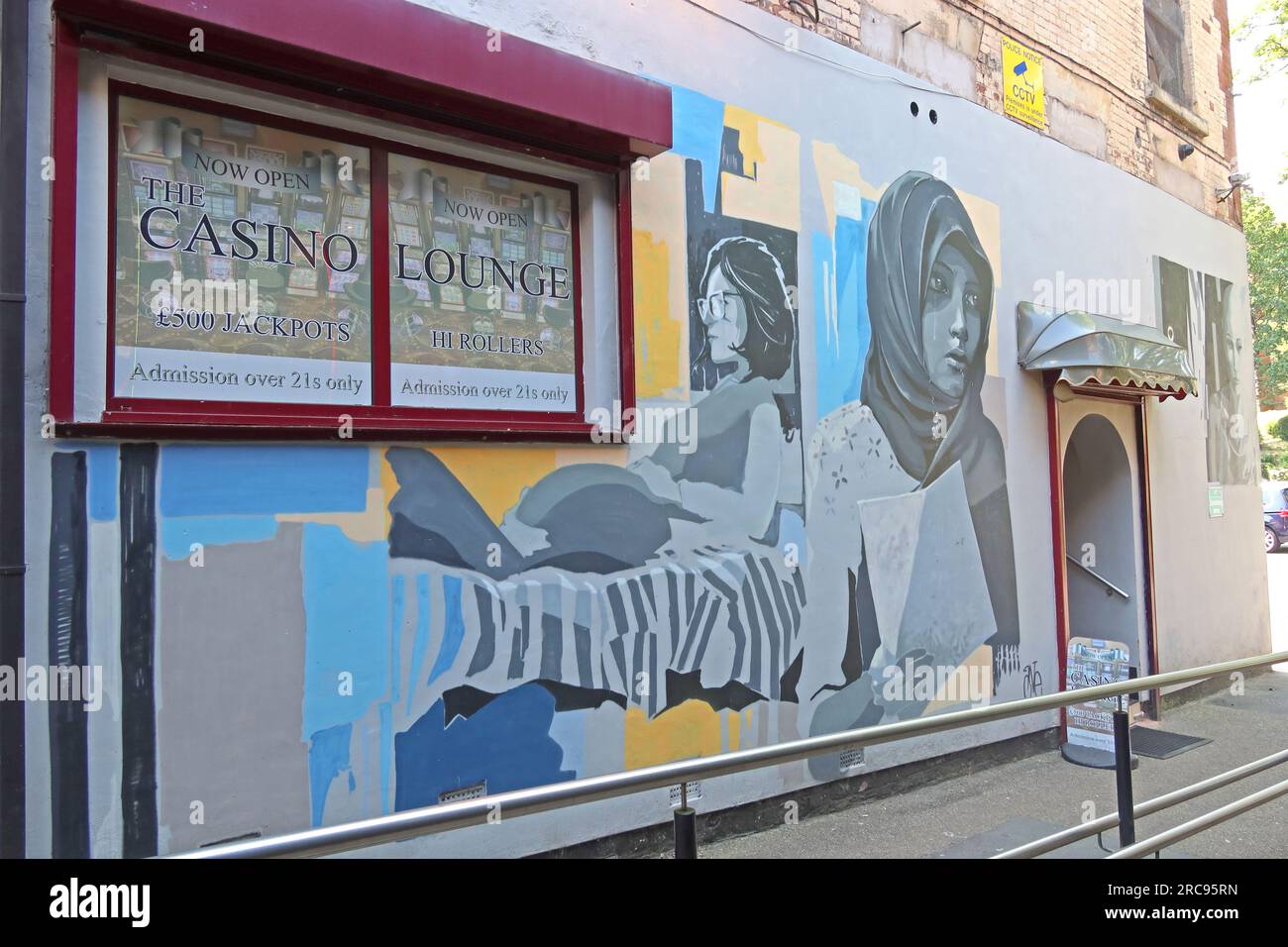 Peinture murale Tea One Seven Sisters dans Yorkshire Street / The Baum, Rochdale Town Center, Greater Manchester, Angleterre, Royaume-Uni, OL16 1BT Banque D'Images