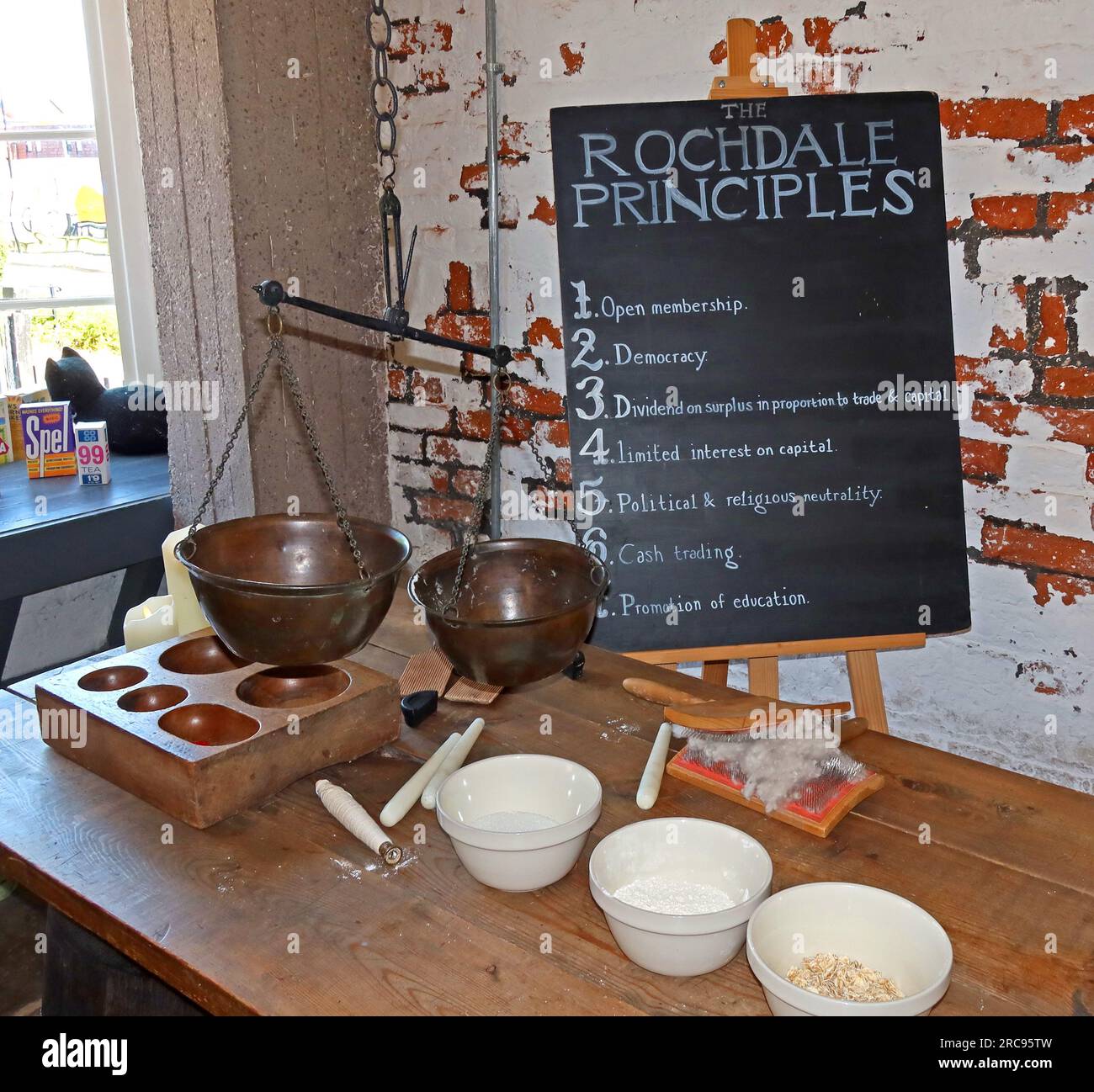 The Rochdale Co-Op 7 Principles, de Rochdale Pioneers, Toad Lane, Lancs, Angleterre, Royaume-Uni, OL12 0CC Banque D'Images