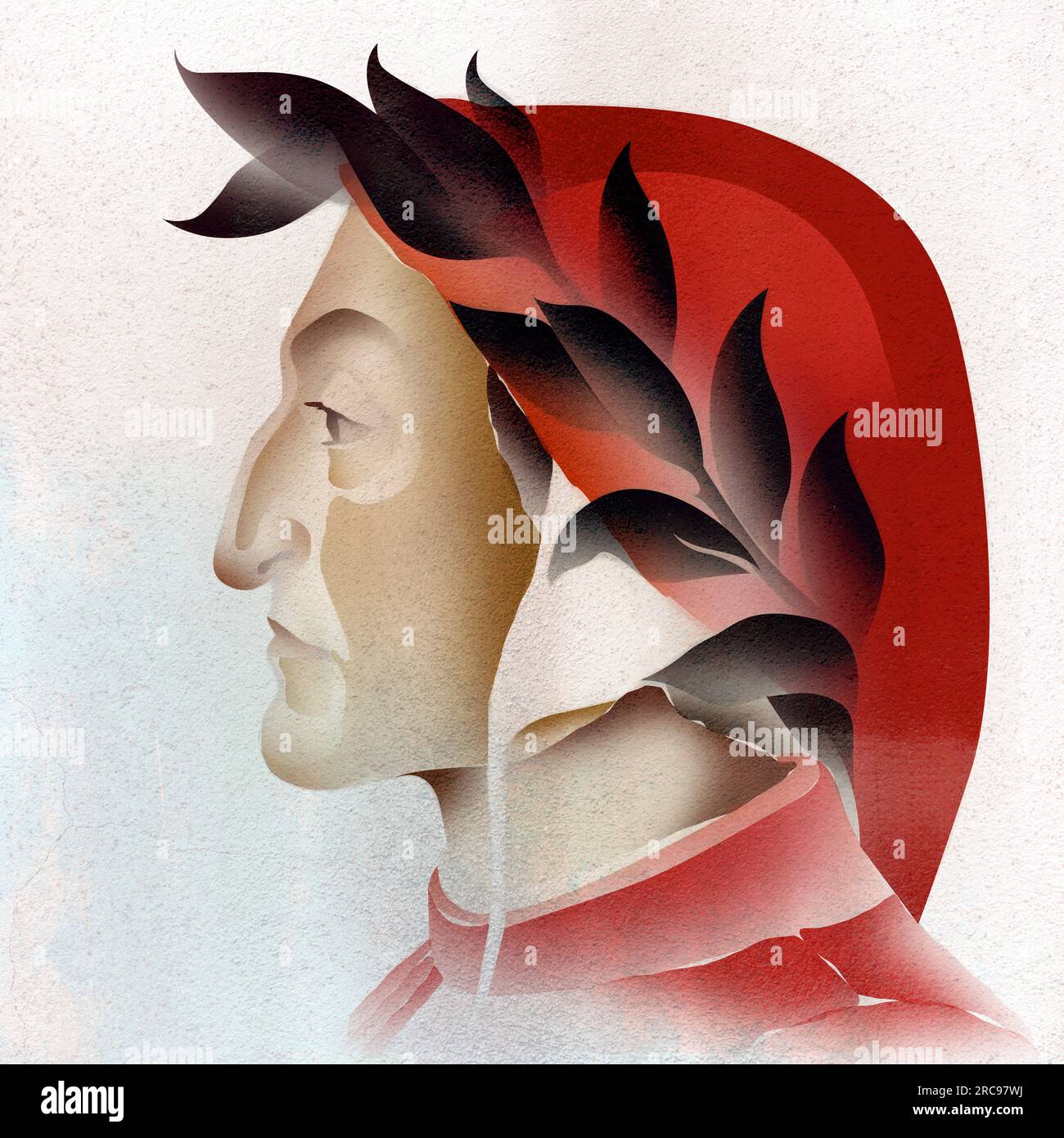 Portrait de profil stylisé de Dante Alighieri, le légendaire poète italien. Banque D'Images