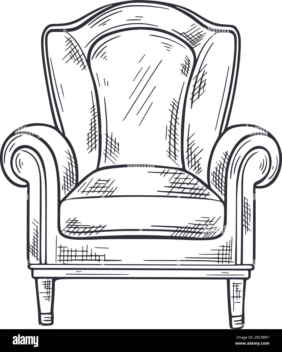 Fauteuil gravé à la main. Croquis à l'encre d'un meuble de maison. Chaise intérieure, illustration vectorielle isolée Illustration de Vecteur