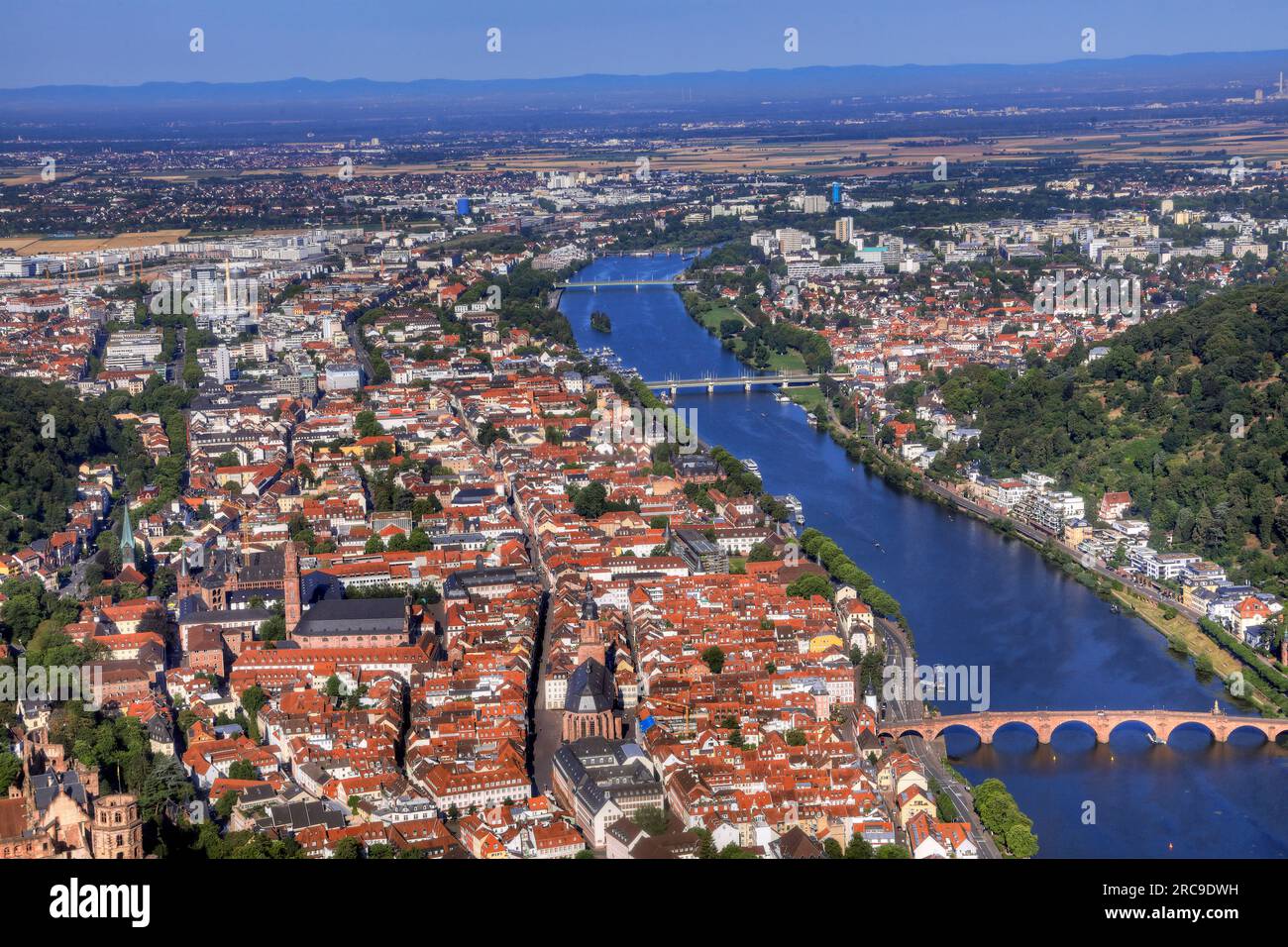 Luftaufnahme der Großstadt Heidelberg, UNESCO-Global-Geopark Bergstraße-Odenwald, Bade-Württemberg, Bergstraße, Odenwald, Süddeutschland, Deutschland Banque D'Images
