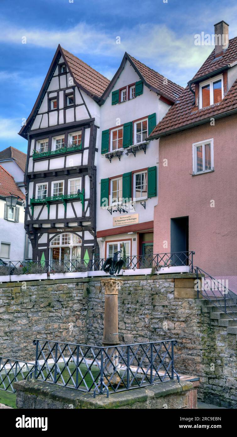 Der Adlerbrunnen in der Altstadt von Bad Wimpfen im Kraichgau, Landkreis Heilbronn, Bade-Württemberg, Süddeutschland, Allemagne Europa. Banque D'Images