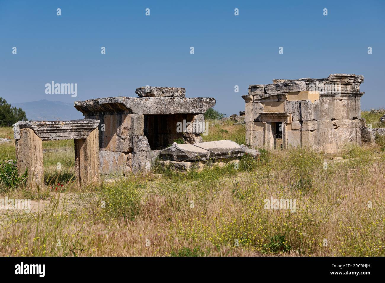 Graeberfeld in Nördlicher Nekropole des grieschieschen Hiérapolis Pamukkale site archéologique, Pamukkale, Denizli, Tuerkei |nécropole du nord en Banque D'Images