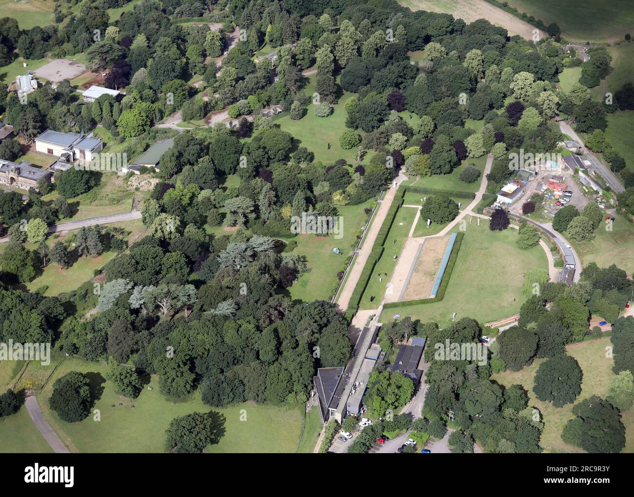 Vue aérienne du Yorkshire Sculpture Park à Bretton Park près de Wakefield, West Yorkshire Banque D'Images