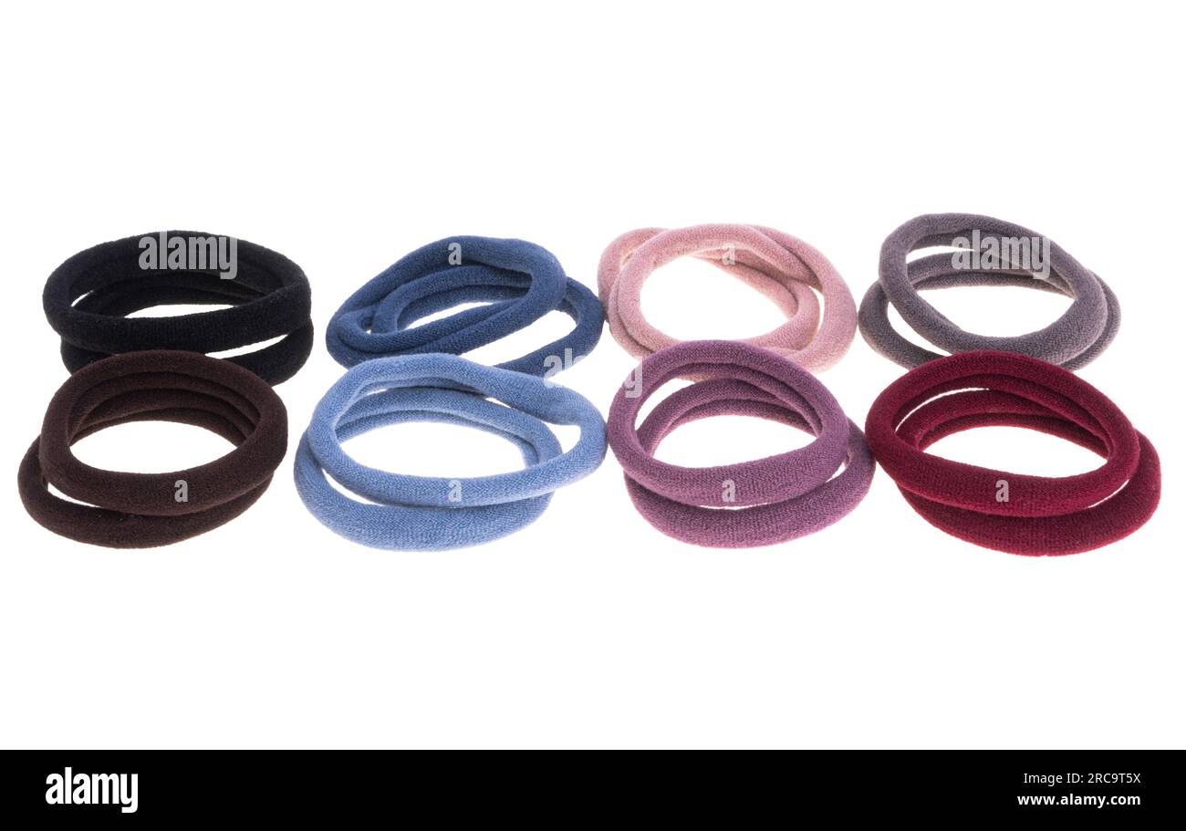 bandes de caoutchouc de cheveux isolés sur fond blanc Banque D'Images
