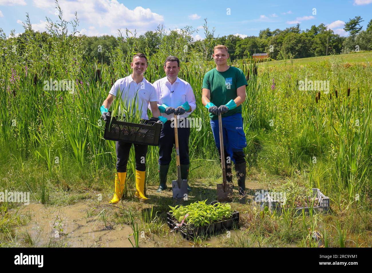 Castrop-Rauxel, Rhénanie-du-Nord-Westphalie, Allemagne - Hubertus Heil, ministre fédéral du travail et des Affaires sociales, visite l'EMSHERLAND nature and Water Banque D'Images