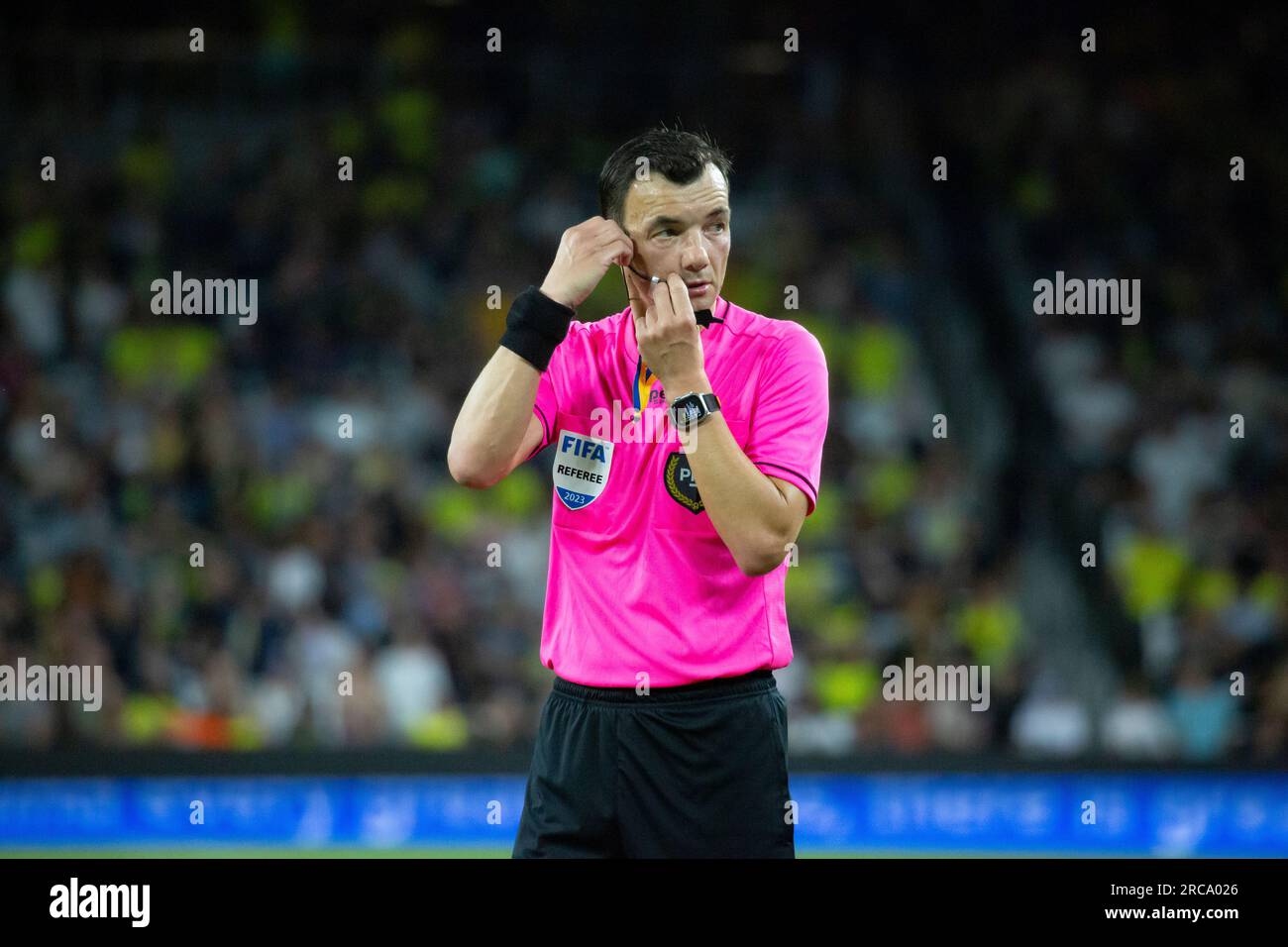 Nashville, Tennessee, États-Unis. 12 juillet 2023. Arbitre Sergii Boiko. Nashville SC tombe aux mains de Philadelphia Union au GEODIS Park. Crédit : Kindell Buchanan/Alamy Live News. Banque D'Images