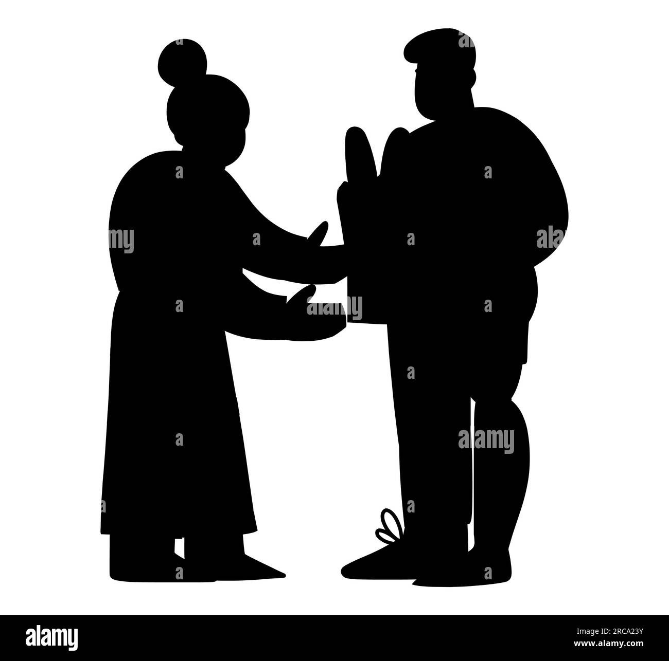 Silhouette noire d'un homme venant de l'épicerie et donnant l'épicerie à sa femme, illustration vectorielle isolée sur fond blanc Illustration de Vecteur