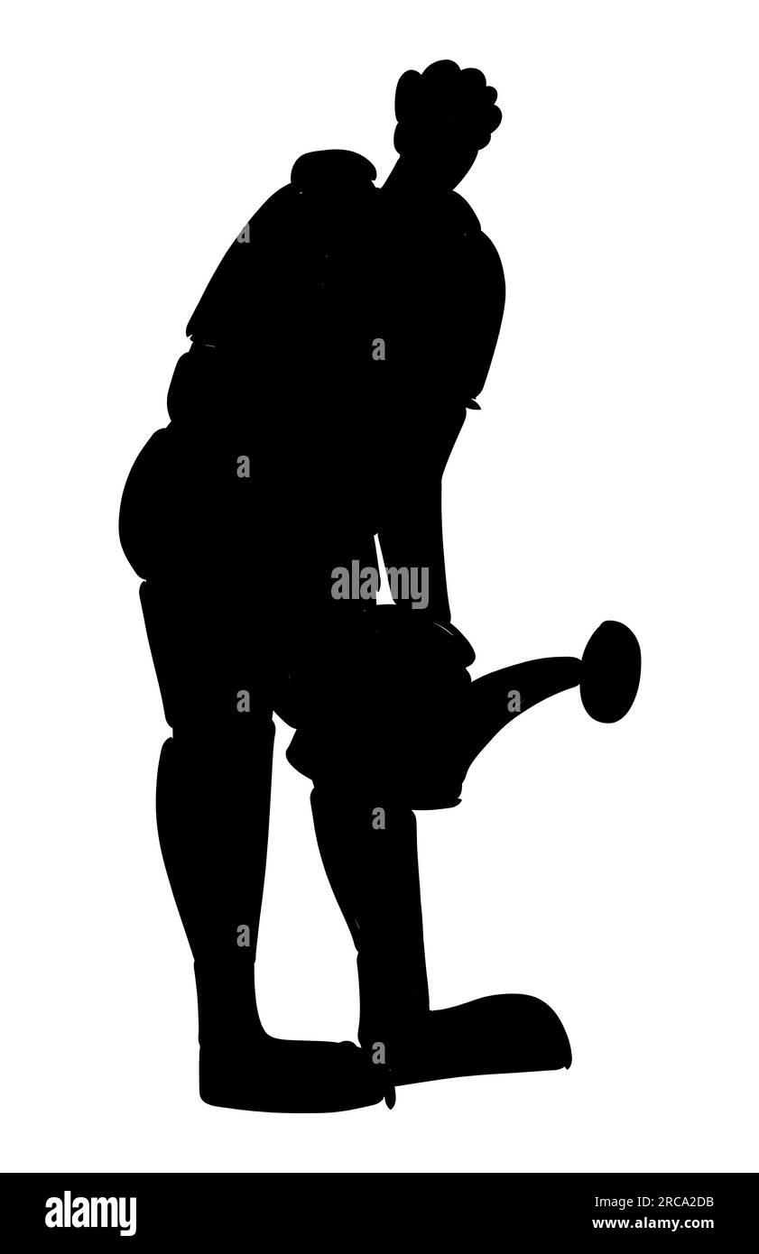 Silhouette noire de jardinier arrosant les plantes avec un arrosoir, illustration vectorielle, jardinage intérieur masculin Illustration de Vecteur