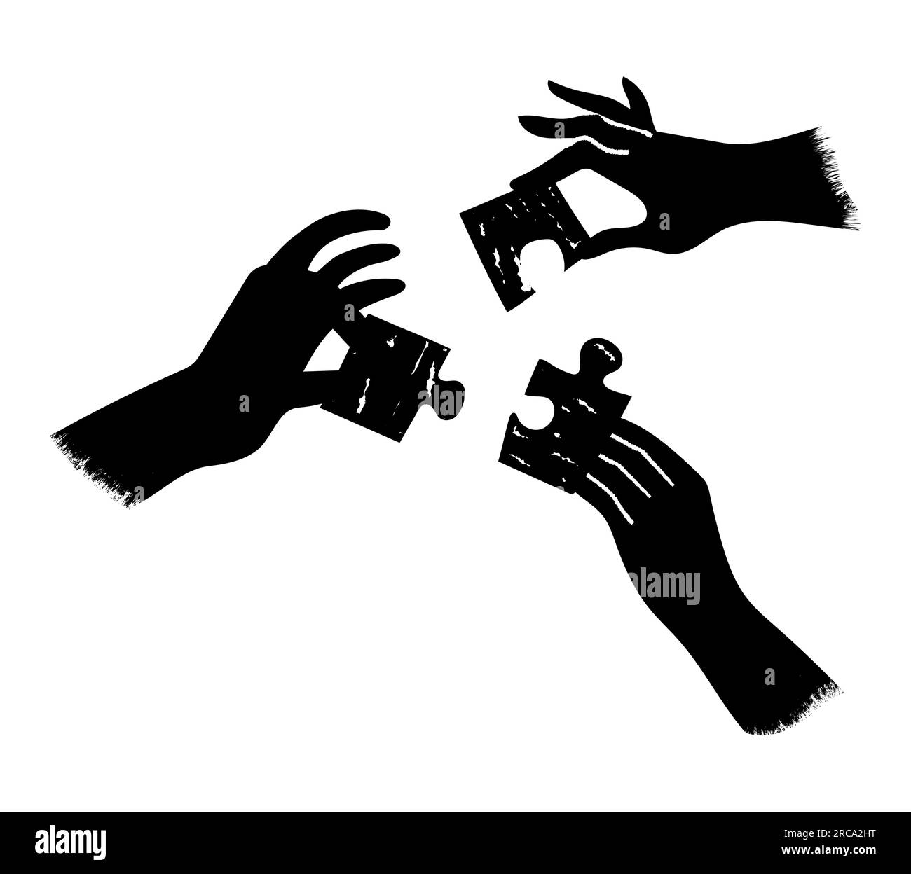 Silhouette noire des mains joignant des pièces de puzzle, solution avec le travail d'équipe, puzzle, illustration vectorielle isolée sur fond blanc Illustration de Vecteur