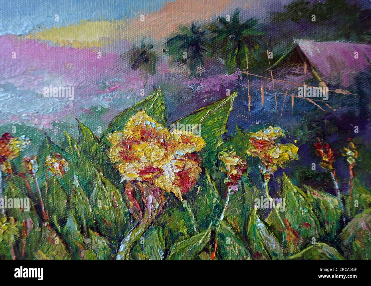 peint à la main original impressionnisme chefs-d'œuvre peintre art contemporain peinture à l'huile campagne thaïlande paysage campagne Banque D'Images
