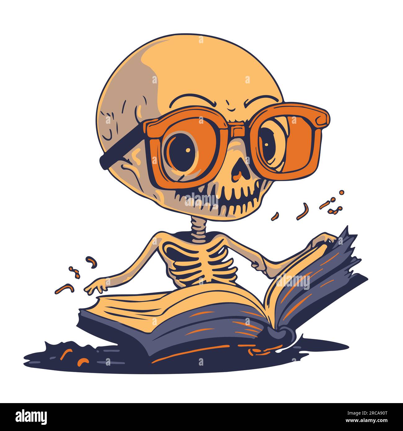 Livre de lecture squelette, concept drôle Halloween, illustration vectorielle. Illustration de Vecteur