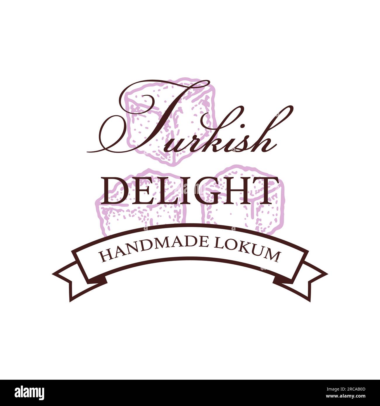 Modèle de logo Turkish Delight. Illustration vectorielle dans le style d'esquisse. Conception pour la marque et l'emballage. Doux oriental. Culture asiatique Illustration de Vecteur