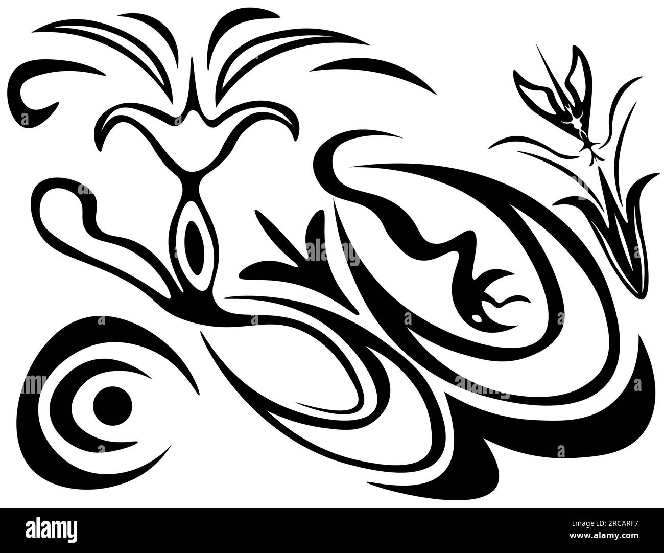 Harmonie énigmatique : fleurs de cloche, papillon et serpent sous le clair de lune Illustration de Vecteur