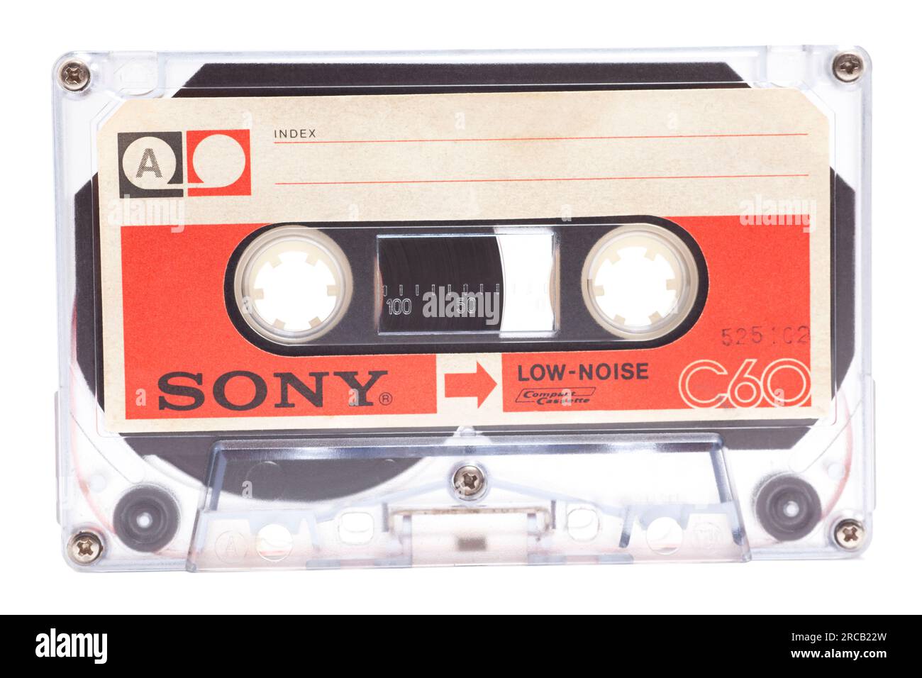 Cassette audio SONY C-60, à faible bruit, fabriqué au Japon, côté A, isolé sur fond blanc Banque D'Images