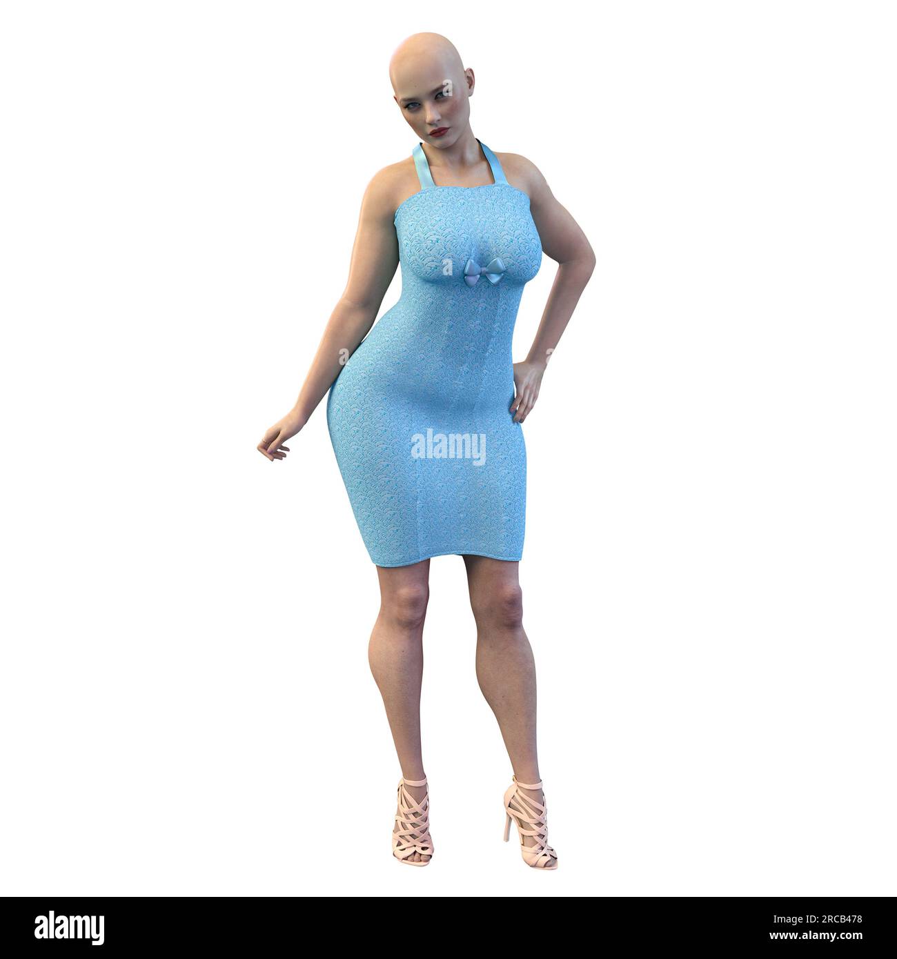 Femme sur fond isolé dans la robe d'été bleue longueur genou avec talons hauts Strappy , rendu 3D, Illustration 3D. Banque D'Images Femme sur fond isolé dans la robe d'été bleue longueur genou avec talons hauts Strappy , rendu 3D, Illustration 3D. Banque D'Images