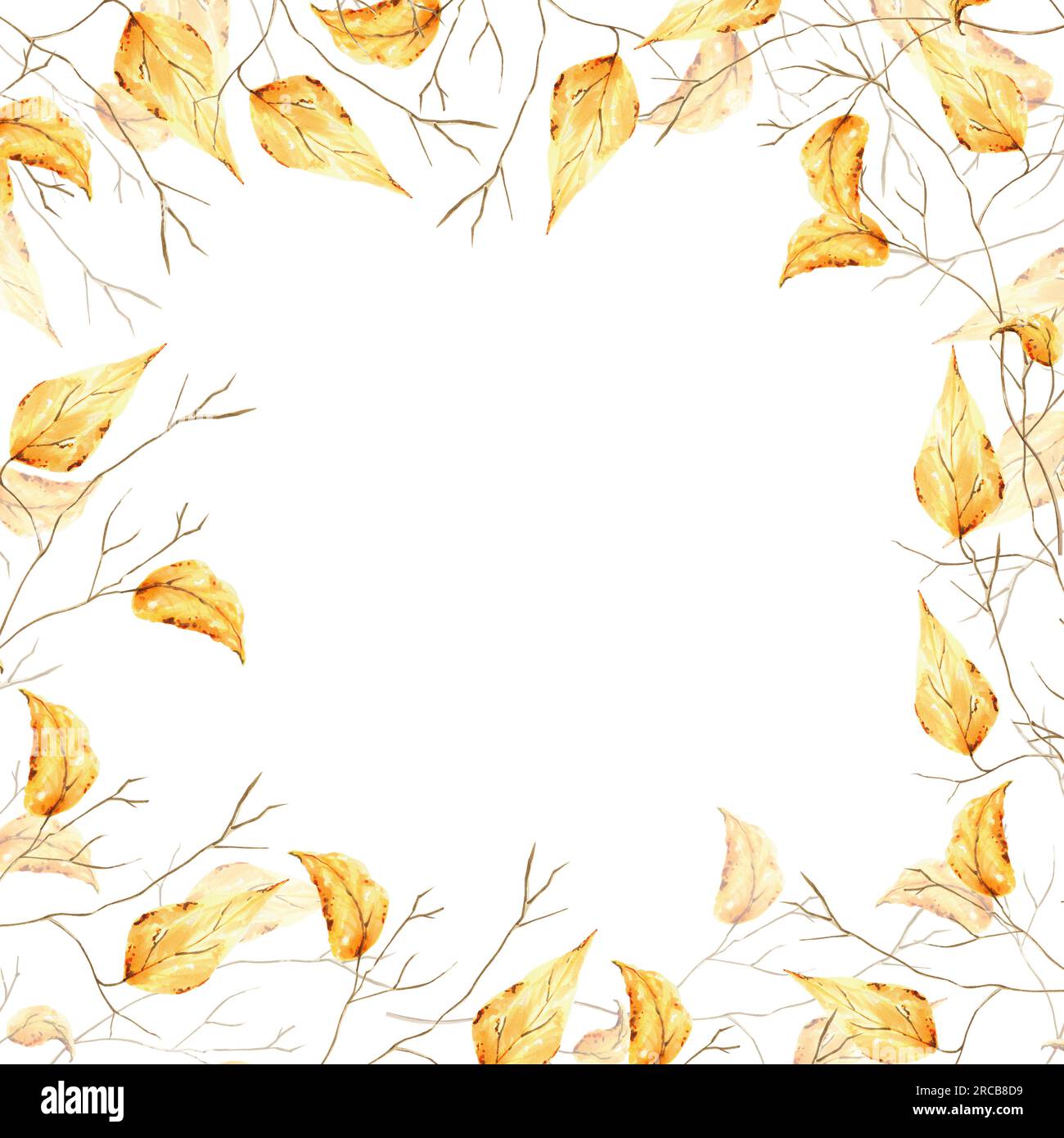 Cadre d'automne aquarelle avec feuillage doré de branche d'arbre. Esquisse de peinture à la main isolée sur fond blanc. Pour les designers, décoration, boutique, pour postc Banque D'Images