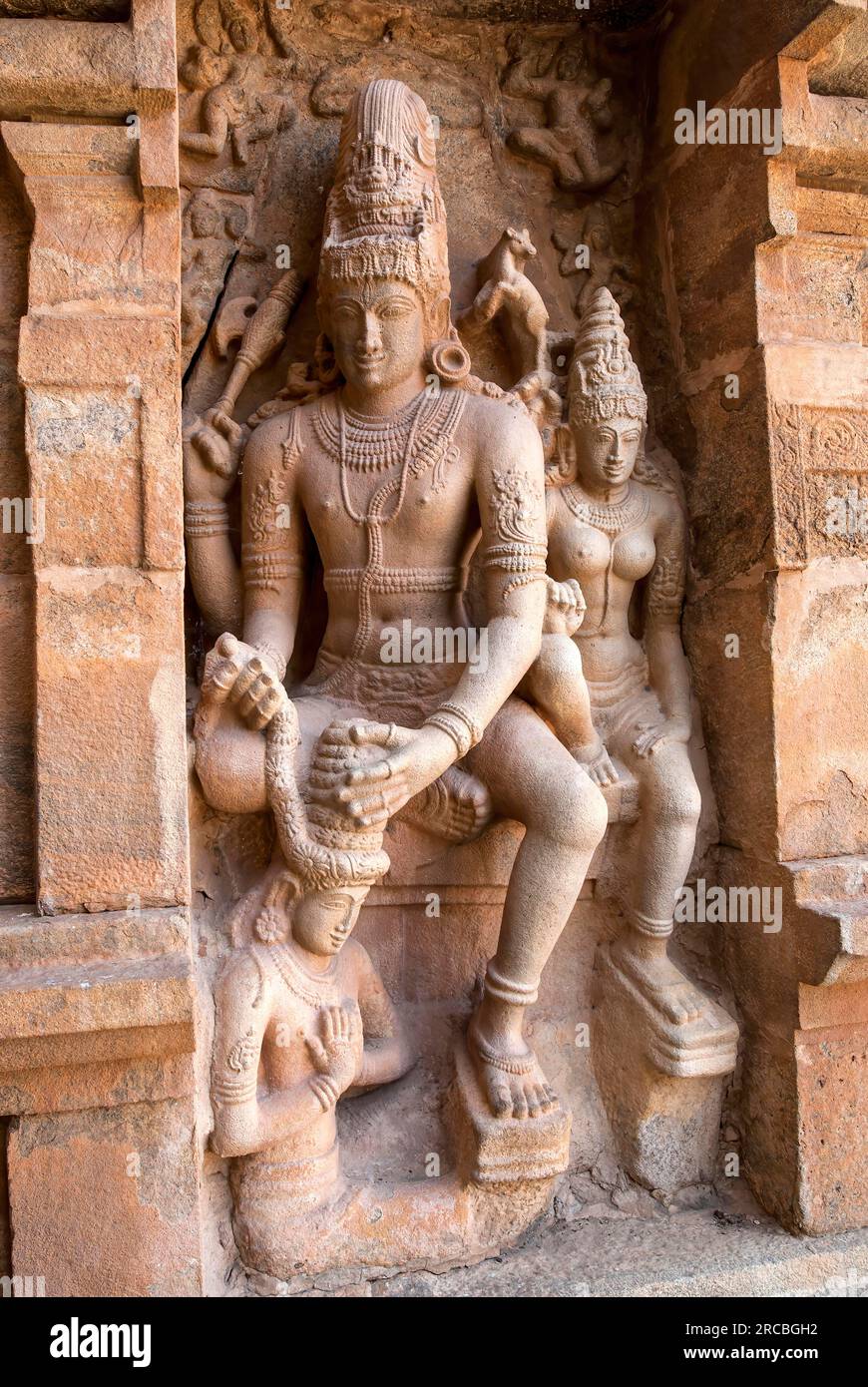 Chandesh Anugraha Murthy sculpture au 11e siècle Arulmigu Peruvudaiyar Brihadisvara Temple à Gangaikonda Cholapuram près de Jayankondam Tamil Nadu Banque D'Images