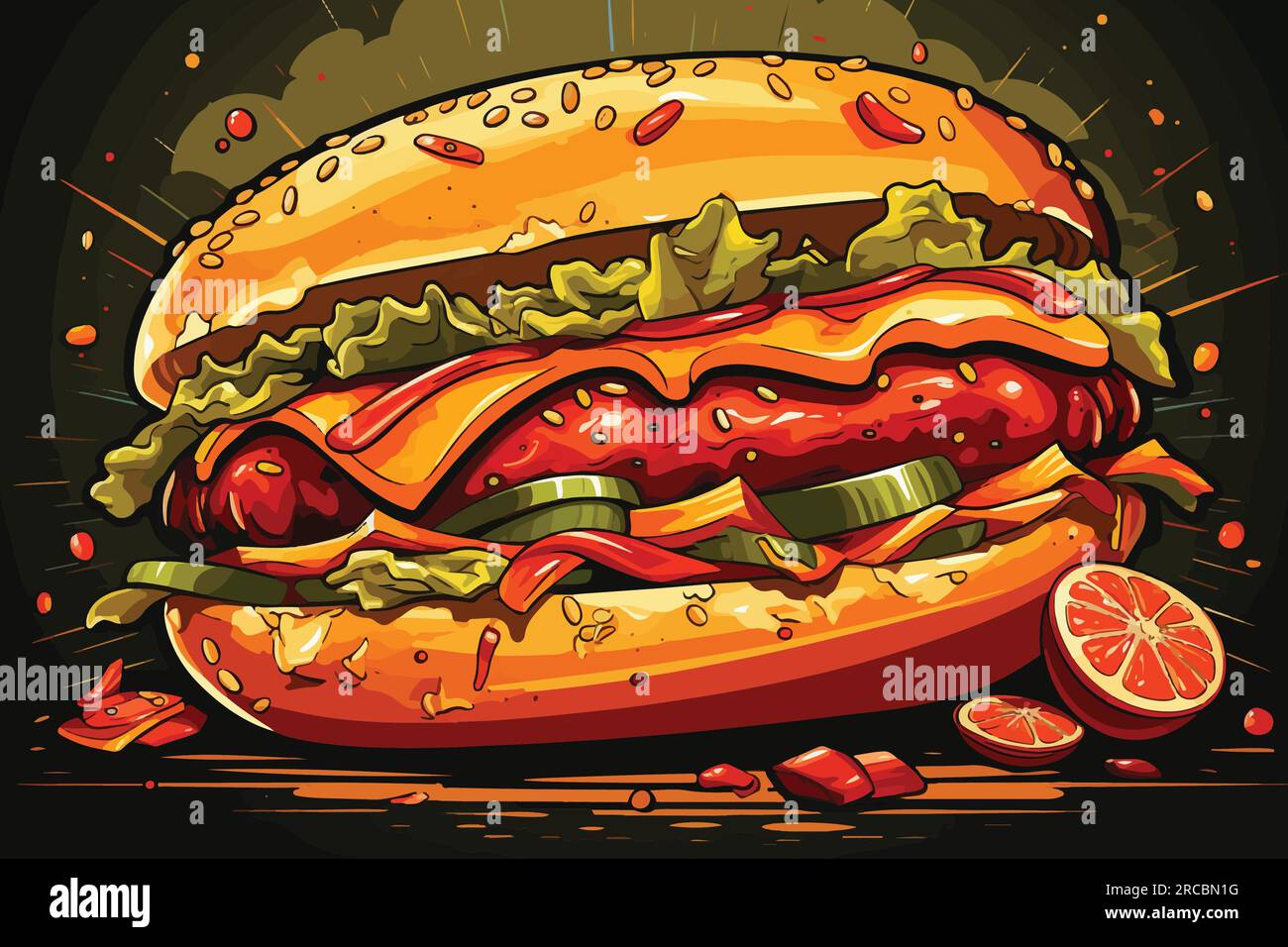 Illustration vectorielle de dessin animé de personnage de dessin animé hot-dog énergique tenant un signe blanc, clin d'oeil à une foire Illustration de Vecteur