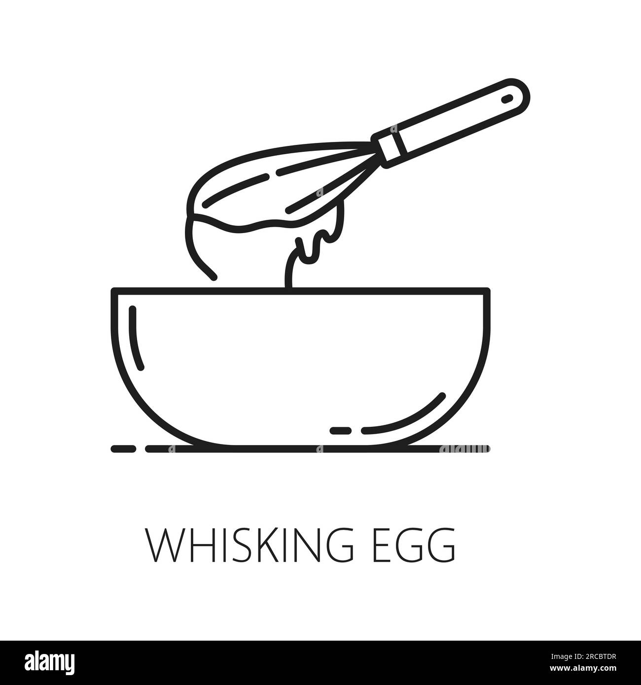 Fouetter l'œuf dans le bol, cuire l'icône de contour de la pâte. Pâte vecteur remplissant la cuisson avec fouet métallique, cuisine traditionnelle de dessert maison Illustration de Vecteur