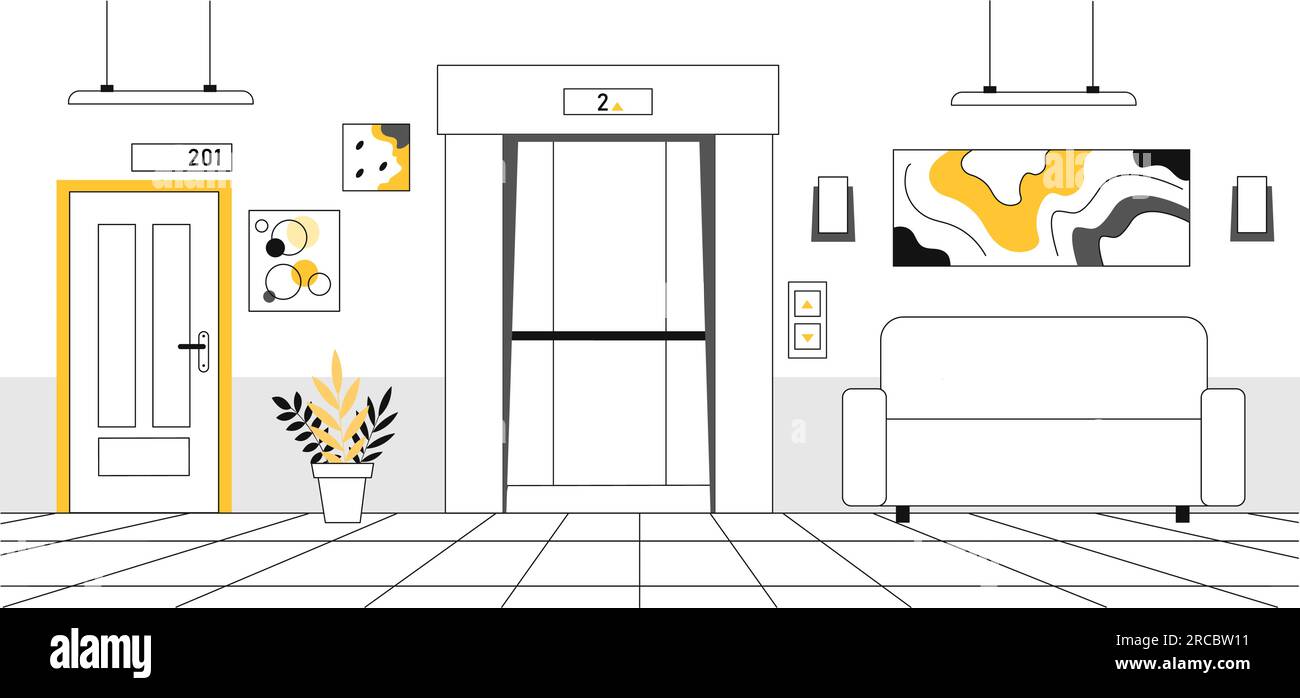 Intérieur avec concept de ligne d'ascenseur Illustration de Vecteur