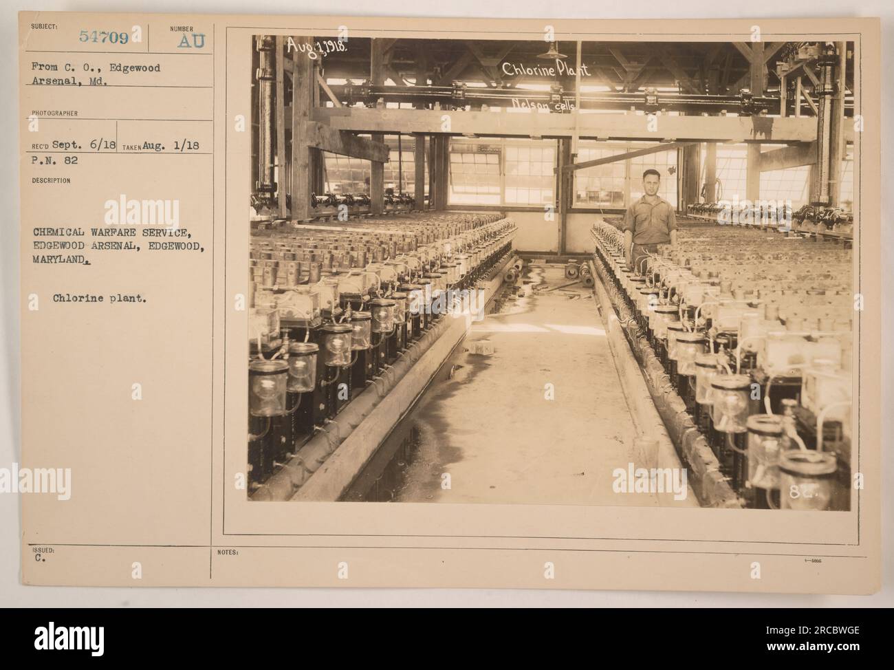 Image de l'usine de chlore à Edgewood Arsenal, Maryland. L'usine a été utilisée par le Chemical Warfare Service pendant la première Guerre mondiale. Il est pris par un photographe du Reco septembre 6/18. L'image a été délivrée au Chemical Warfare Service sous le numéro C. au et a été prise à l'origine le 1 août 1918. Banque D'Images