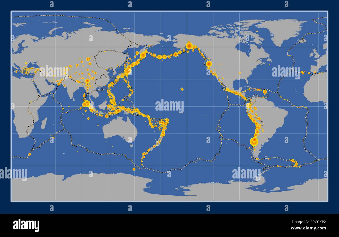 Forme de la plaque tectonique de Kermadec sur la carte de contour