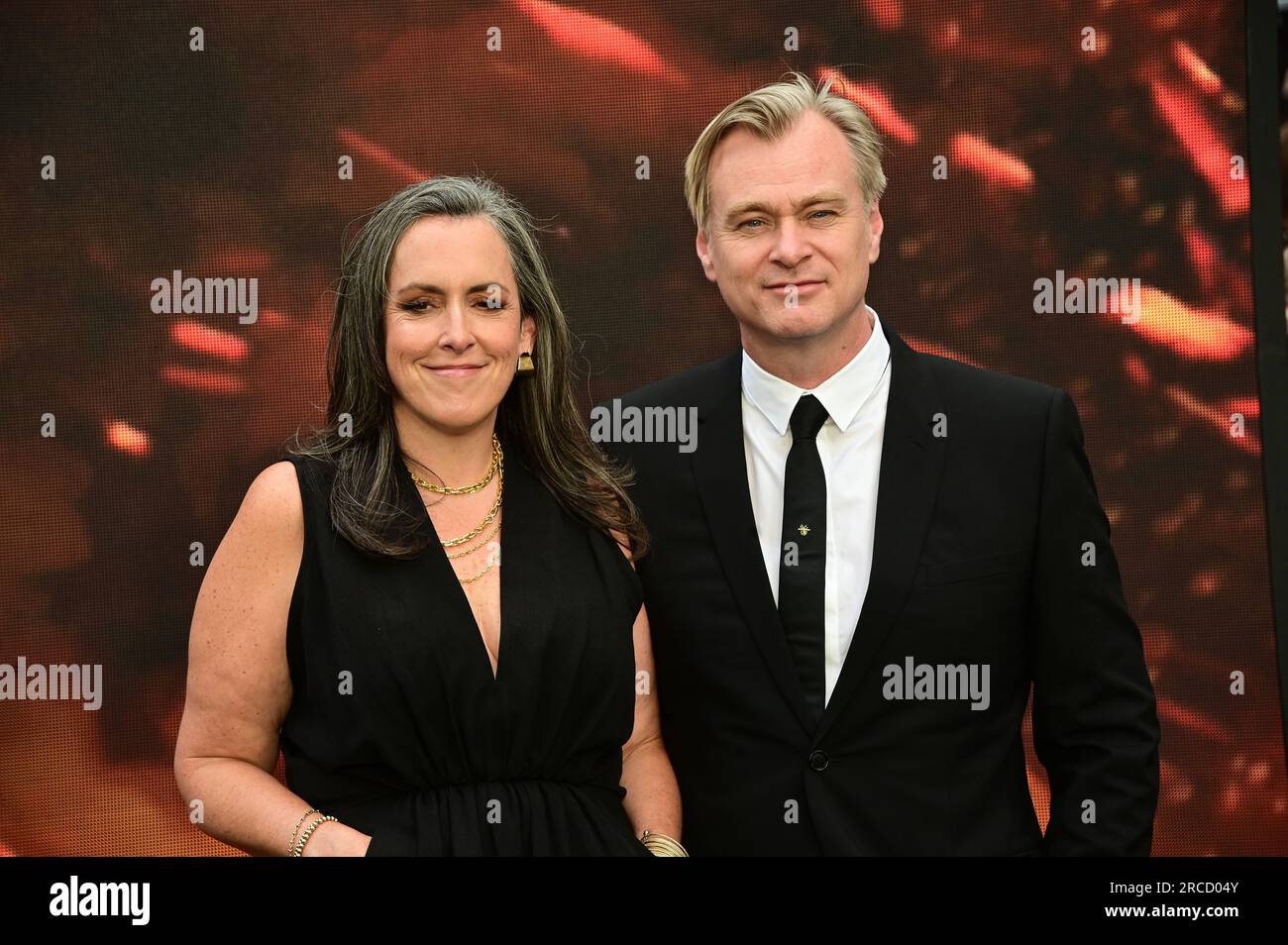 Londres, Royaume-Uni. 13 juillet 2023. Christopher Nolan et Emma Thomas assistent à Oppenheimer - première au Royaume-Uni à ODEON Luxe, Leicester Square, Londres, Royaume-Uni. Crédit : Voir Li/Picture Capital/Alamy Live News Banque D'Images