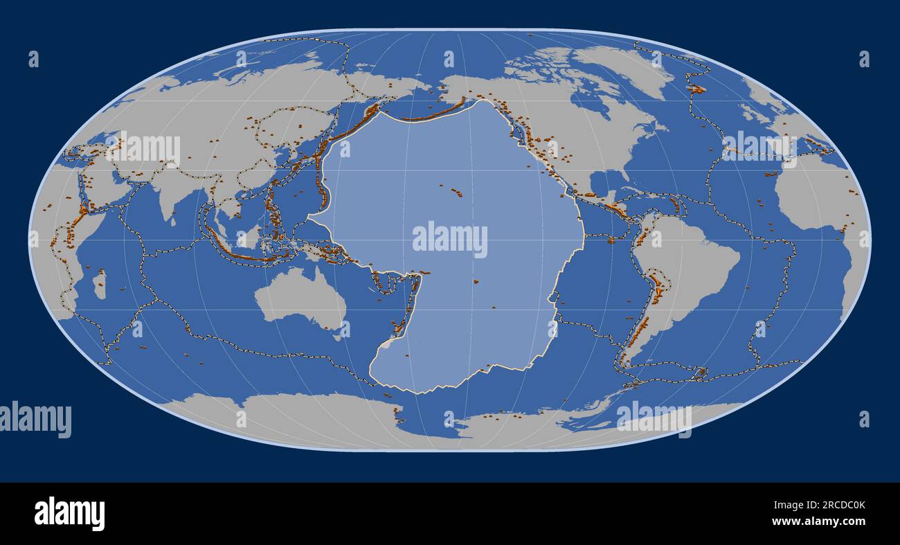 Forme de la plaque tectonique du Pacifique sur la carte en contour