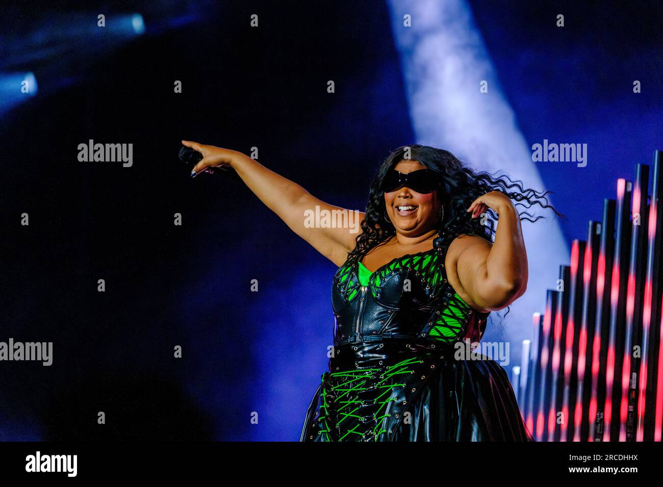 Roskilde, Danemark. 01 juillet 2023. Le rappeur et chanteur américain Lizzo donne un concert live lors du festival de musique danois Roskilde Festival 2023 à Roskilde. Banque D'Images