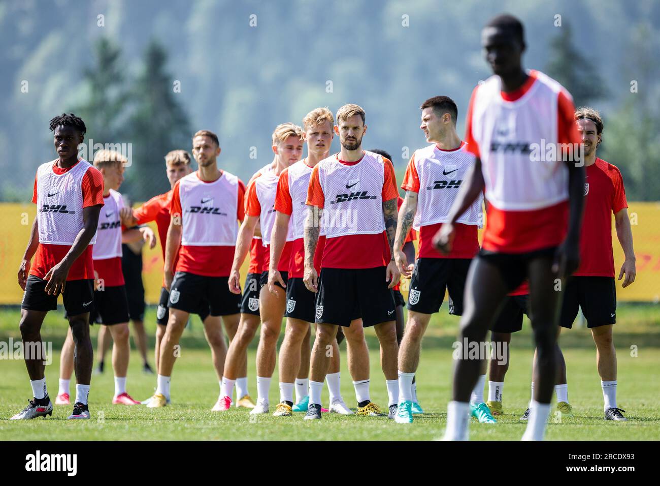 Kössen, Autriche. 11 juillet 2023. Kian Hansen et le reste du squard du FC Nordsjaelland vus lors d'une séance d'entraînement au camp d'essai de pré-saison du FC Nordsjaelland à Kössen. (Crédit photo : Gonzales photo - Dejan Obretkovic). Banque D'Images