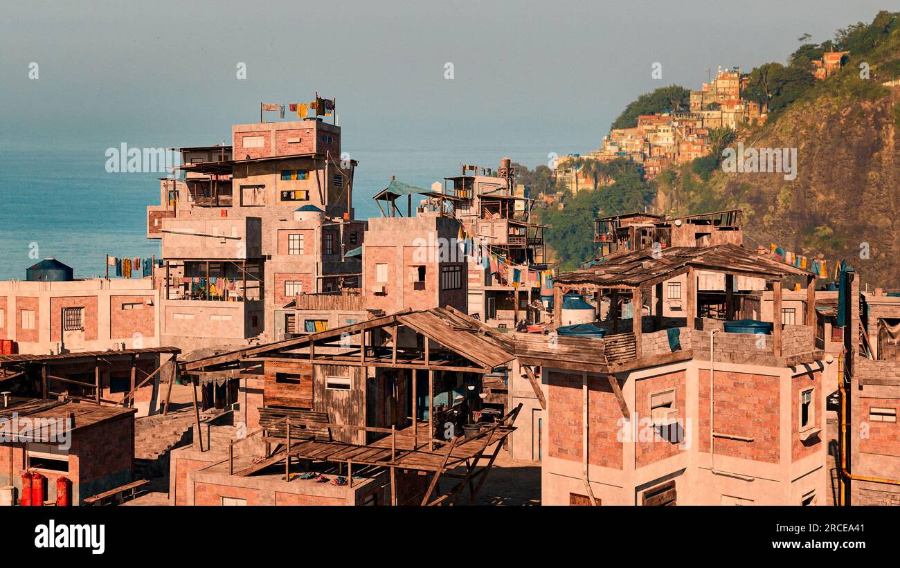 Favelas de Rio de Janeiro. Centre urbain de la ville. Maisons et cabanes, bâtiments inachevés. Surpopulation. Conglomérat de maisons qui se chevauchent Banque D'Images