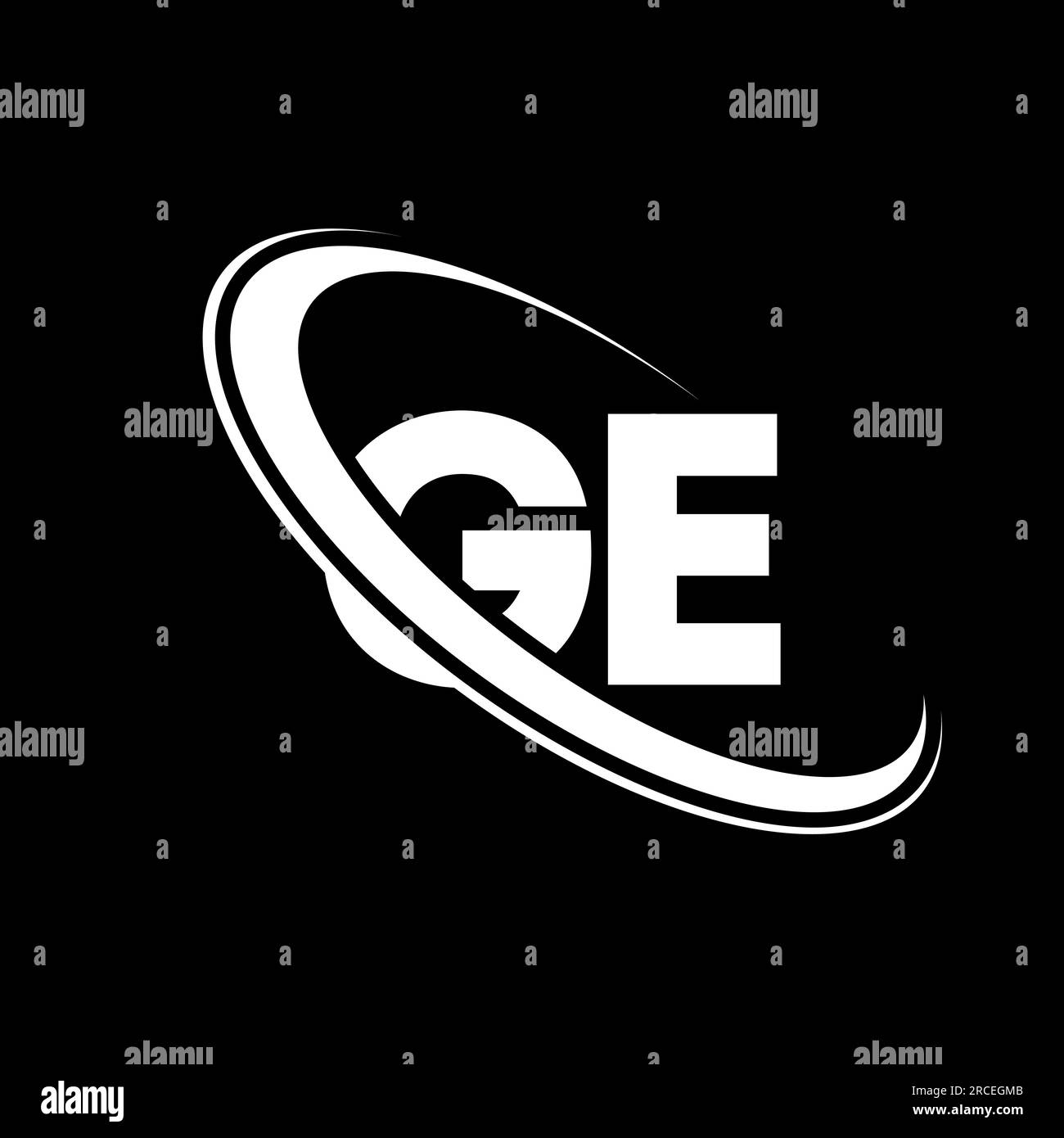 Logo GE. Conception G E. Lettre GE blanche. Logo GE/G E lettre. Lettre initiale du logo du monogramme en majuscules du cercle lié GE. Illustration de Vecteur