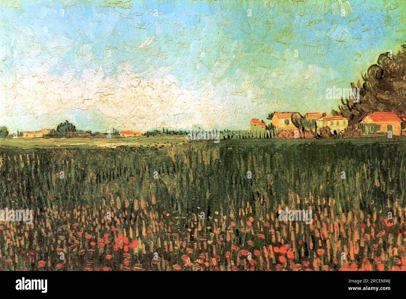 Fermes dans un champ de blé près d'Arles 1888 ; Arles, Bouches-du-Rhône, France par Vincent van Gogh Banque D'Images