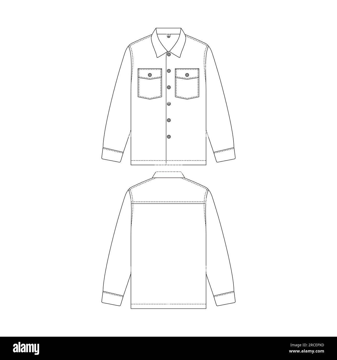 Modèle chemise de travail à manches longues illustration vectorielle de conception plate collection de vêtements de contour Illustration de Vecteur