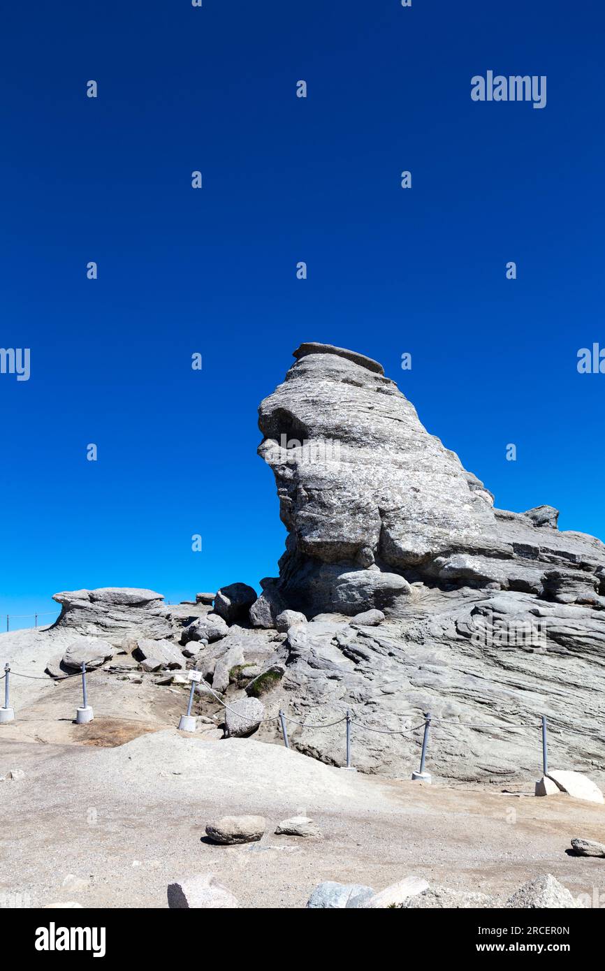 Formation rocheuse naturelle du Sphinx (Sfinxul) dans le Parc naturel de Bucegi, montagnes de Bucegi, Roumanie Banque D'Images