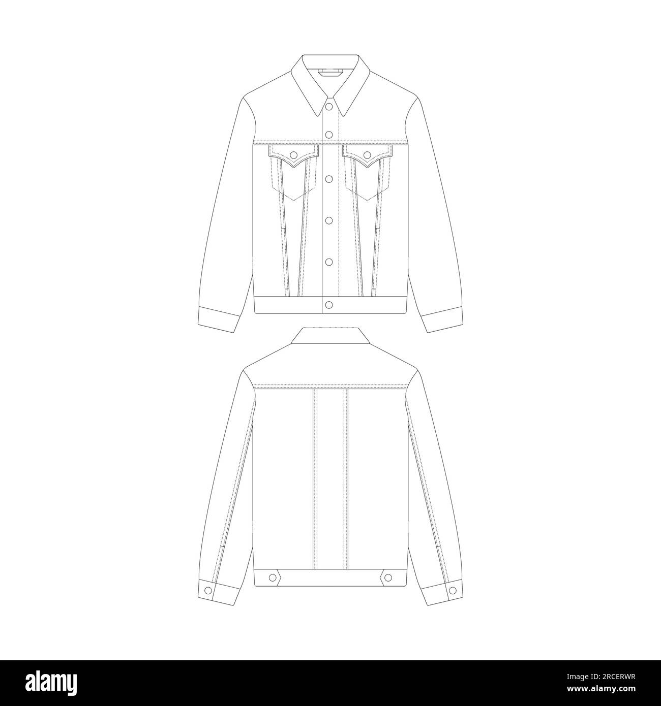 Modèle jeans veste vintage Vector illustration plat esquisse contour de conception Illustration de Vecteur