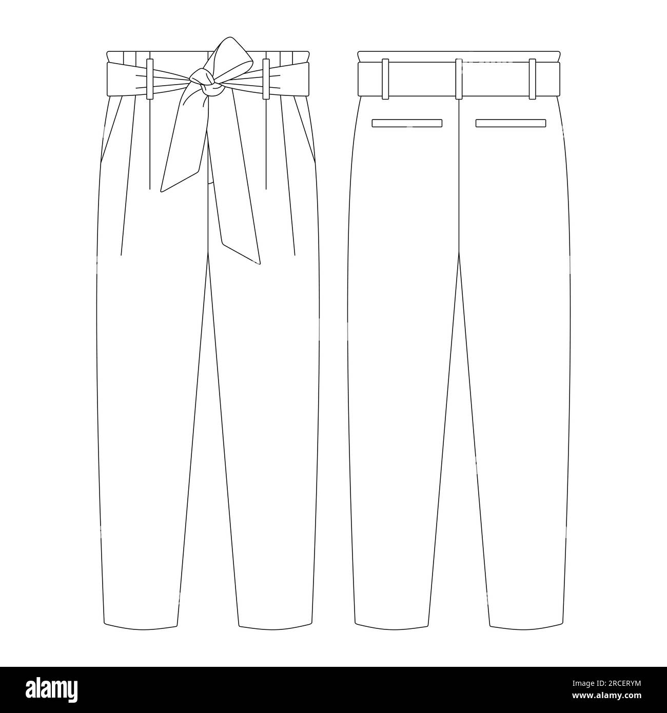 Modèle large ceinture cravate pantalon illustration vectorielle plat esquisse contour de conception Illustration de Vecteur